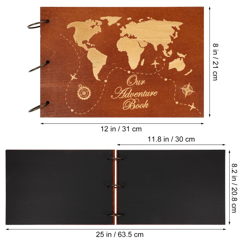 Partykindom Wooden Scrapbook Photo Album, 12x8 Inch Diy Memory Book with 40 Black Pages and 6 Corner Stickers, Ideal for Anniversaries, Weddings, Birthdays, and Special Moments - Image 3